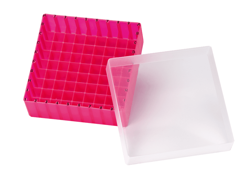 Obrázok výrobcu PP storage box for 1.5 ml vials,  81 cavities with alphanumeric coding