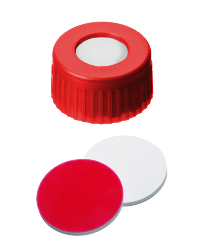 Obrázok výrobcu PP Short Thread Cap red, 6.0 mm centre hole, Septum Silicone/PTFE