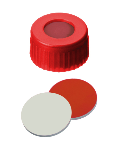 Obrázok výrobcu PP Short Thread Cap red, 6 mm centre hole, Septum Rubber/PTFE