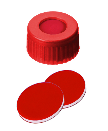 Obrázok výrobcu PP Short Thread Cap red, 6 mm centre hole, PTFE/Silicone slit septum