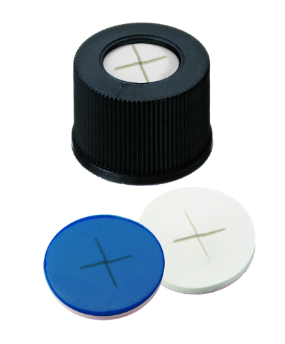 Obrázok výrobcu Polypropylene Screw Cap black, 8.5 mm centre hole, Silicone/PTFE with cross-slit